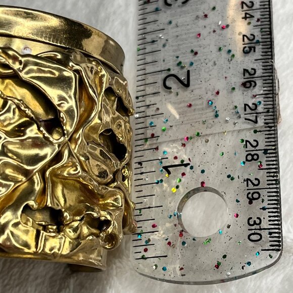 1960s Artisanal Brutalist Brass 3d Layered Cuff Bracelet Raw Amethyst  Dutras - Picture 7 of 7